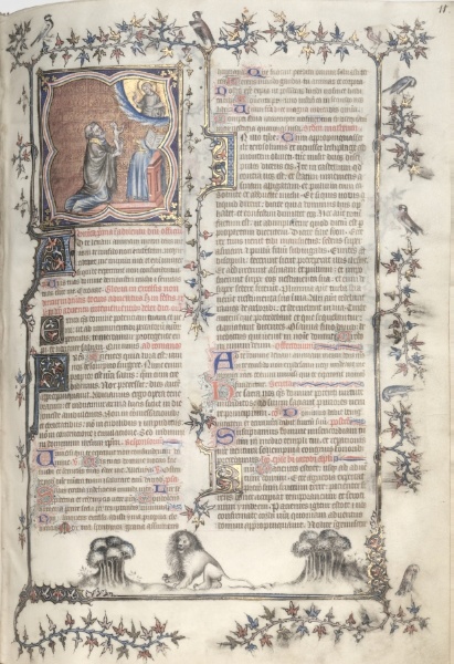 The Gotha Missal:  Fol. 11r, Offering of the Souls;  Bas-de-Page, Lions 