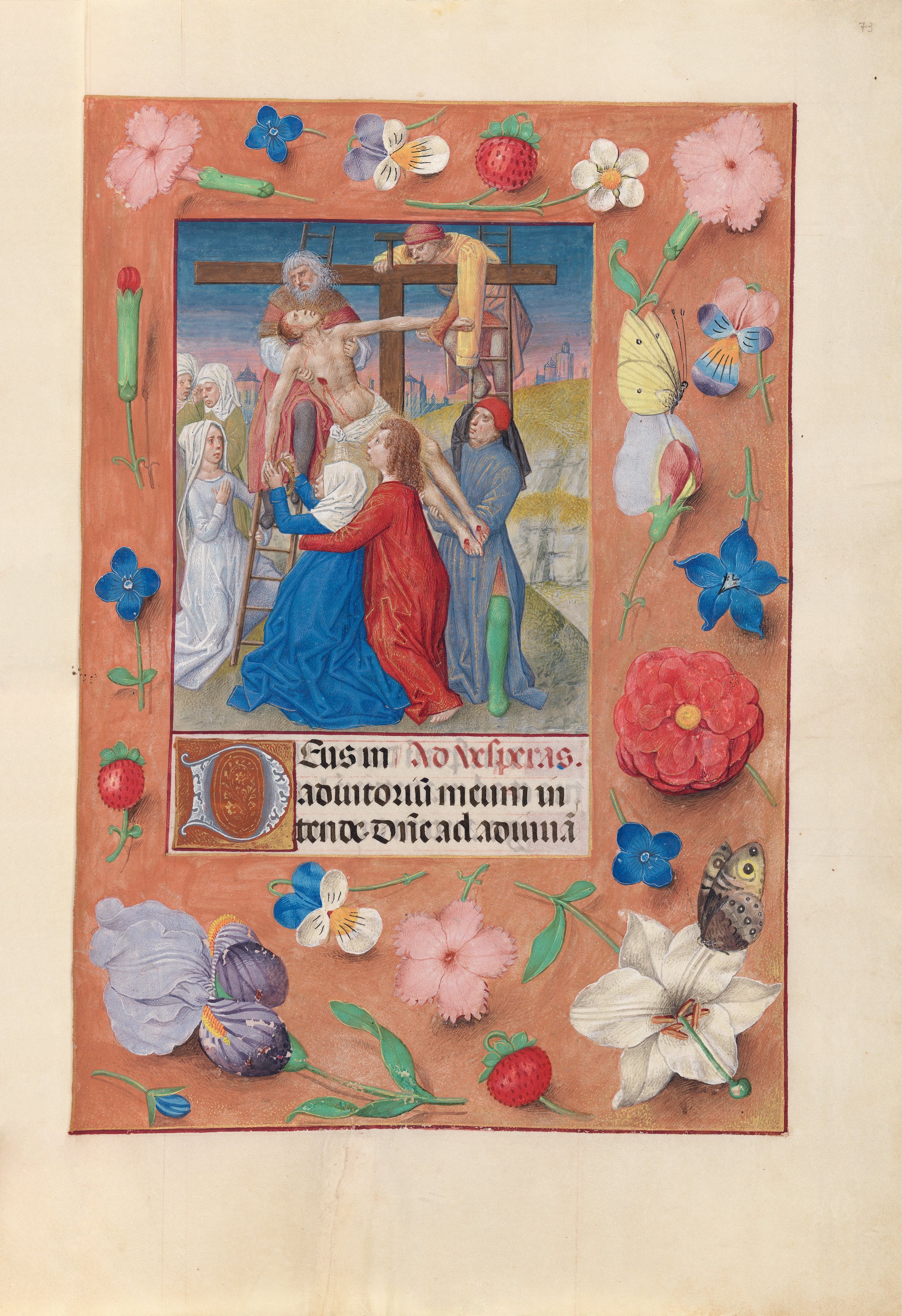 Hours of Queen Isabella the Catholic, Queen of Spain:  Fol. 73r, Descent from the Cross