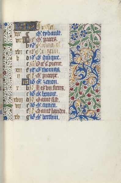 Book of Hours (Use of Rouen): fol. 7r, Calendar Page for July