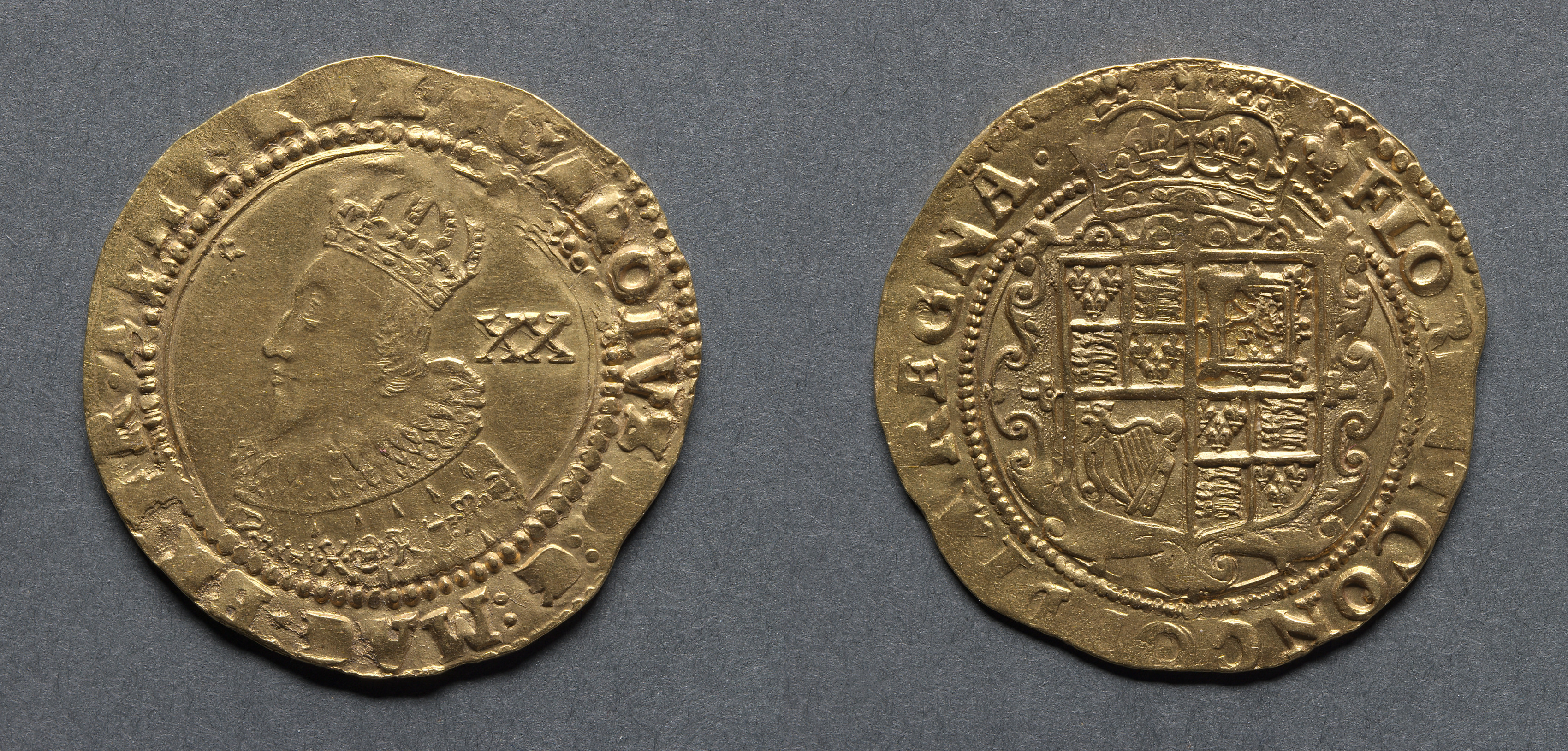 Unite: Charles I (obverse); Crowned Shield (reverse)