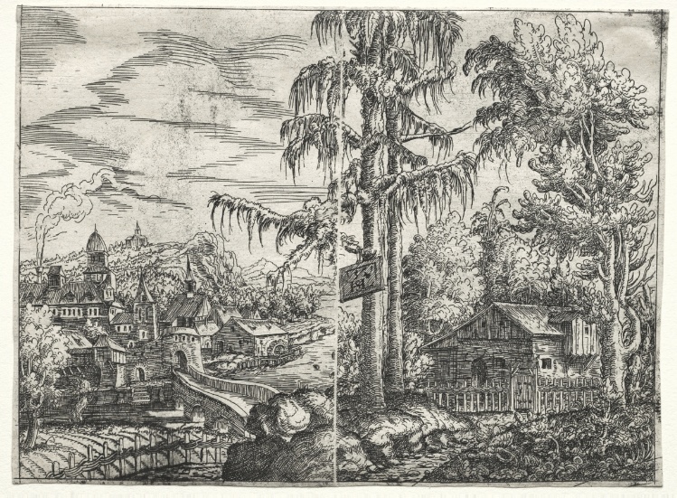 Landscape with the Town on a River and the Cottage between Trees