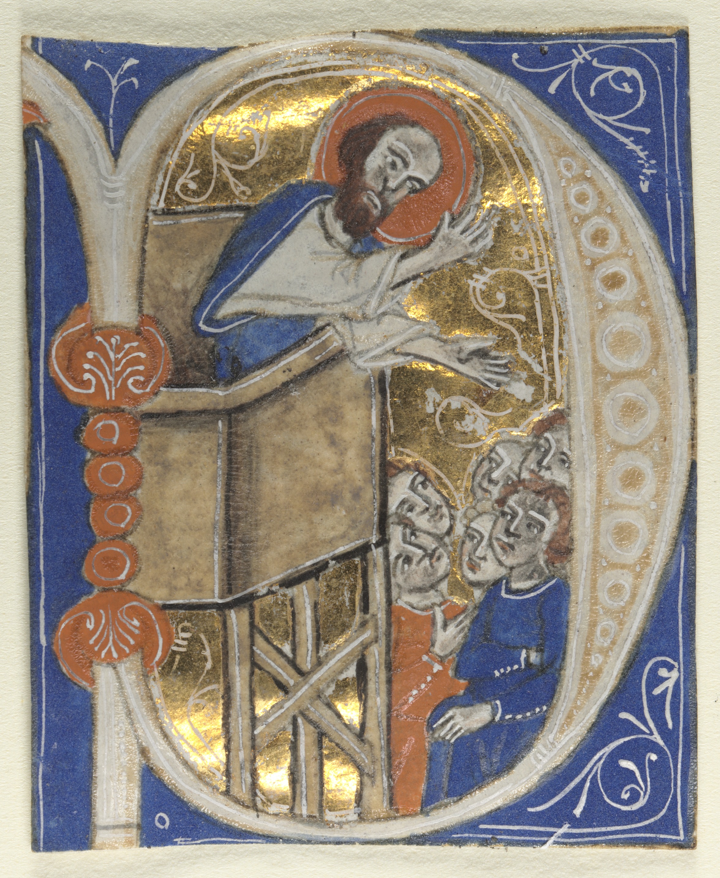 Historiated Initial Excised from a Bible: St. Paul Preaching