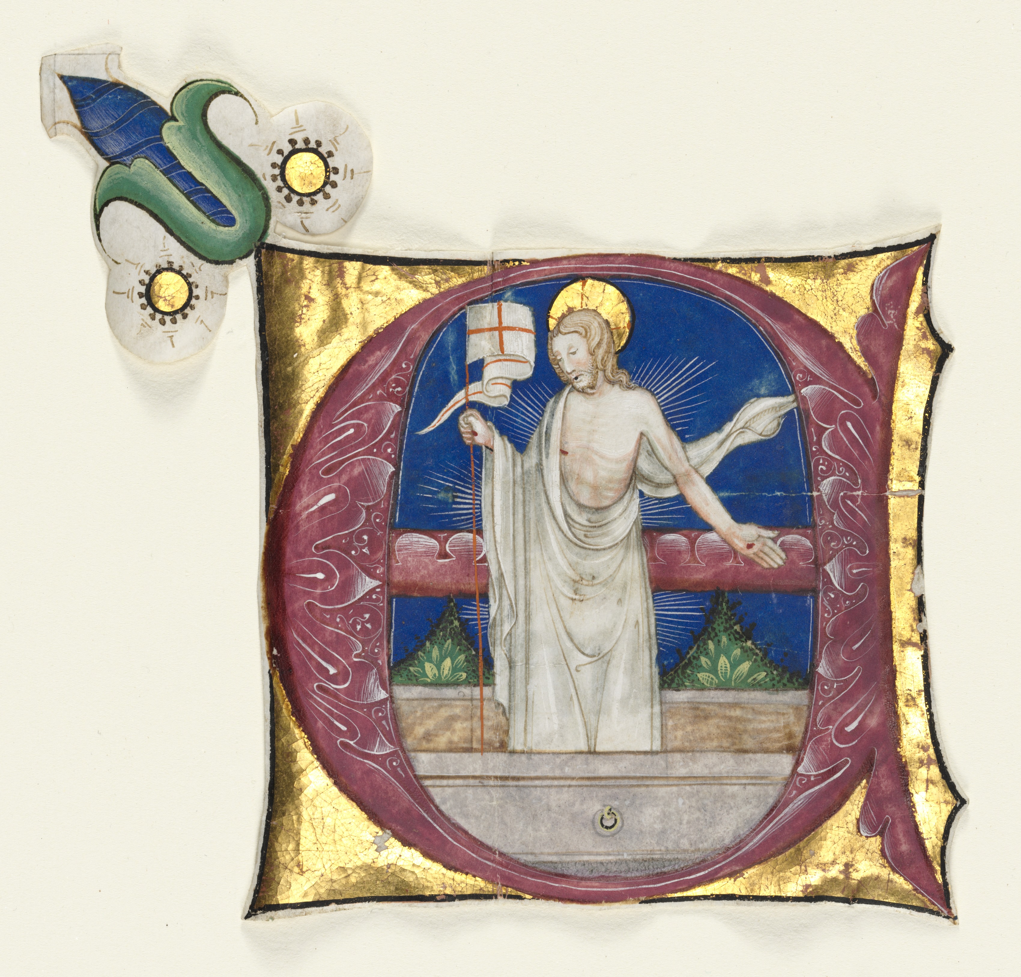 Historiated Initial (E) Excised from an Antiphonary: Risen Christ in the Tomb
