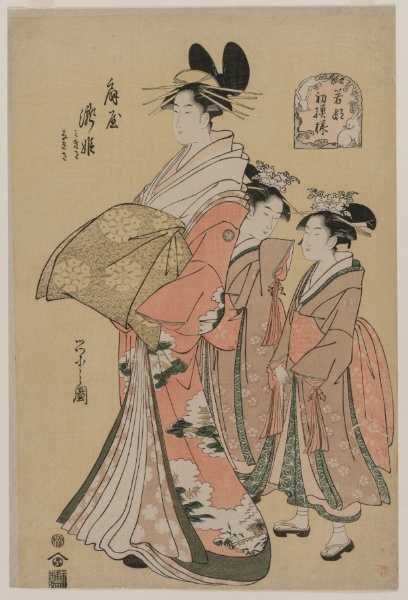 The Courtesan Takihime and Attendants (from the series New Patterns of Young Greens)