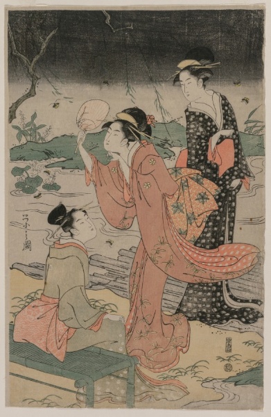 Women Beside a Stream Chasing Fireflies
