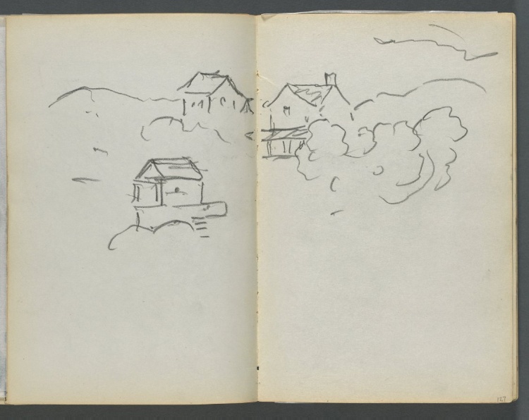 Sketchbook, The Dells, N° 127, page 126 & 127: Landscape with Houses