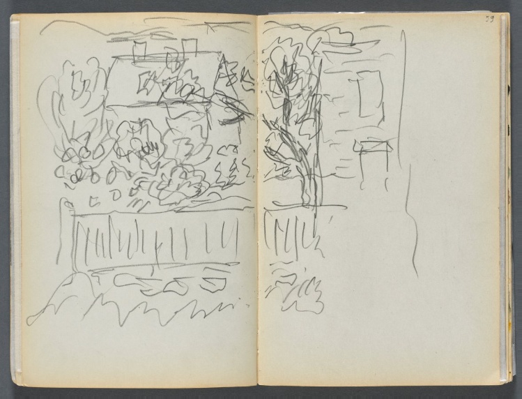 Sketchbook- The Granite Shore Hotel, Rockport, page 058 & 59: House and Fenced Garden 