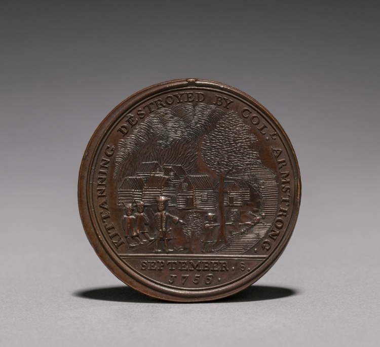 Medal:  Commemorating the Destruction of Kittanning by Col. Armstrong, 8 September 1756 (reverse)