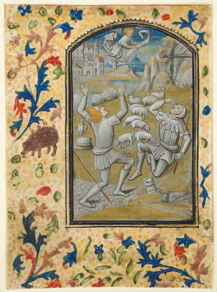 Leaf from a Book of Hours: Annunciation to the Shepherds