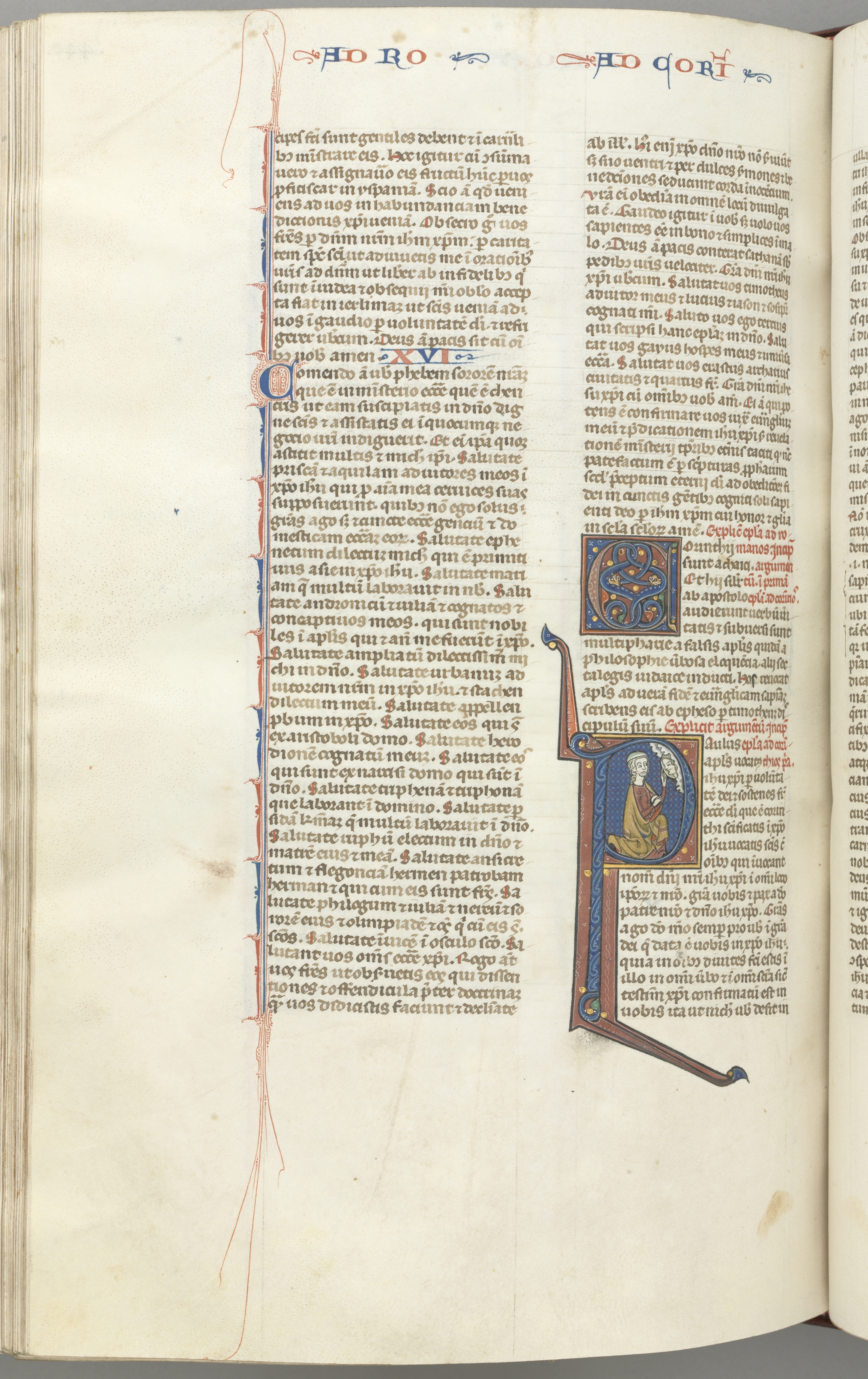 Fol. 440v, Corinthians I, historiated initial P, Paul kneeling talking to the bust of God above
