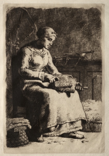 Woman Carding Wool