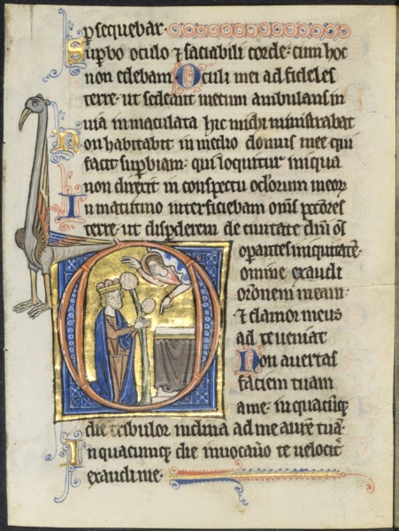 Leaf from a Psalter: Initial D: David in Prayer before an Altar and Christ in a Cloud (2 of 2 Excised Leaves)