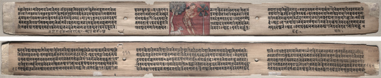 Folio 115 from a Gandavyuha-sutra (Scripture of the Supreme Array): Sudhana and a buffalo (recto); text (verso)