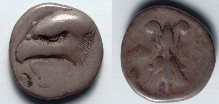 Stater: Head of Eagle (obverse); Thunderbolt (reverse)