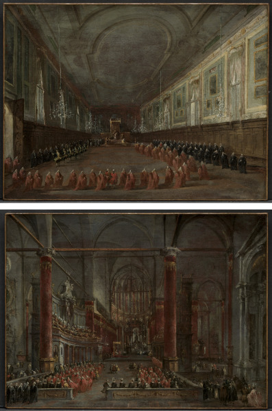 Pope Pius VI Descending the Throne to Take Leave of the Doge in the Hall of SS. Giovanni e Paolo, 1782 and Pontifical Ceremony in SS. Giovanni e Paolo, Venice, 1782 (pair)
