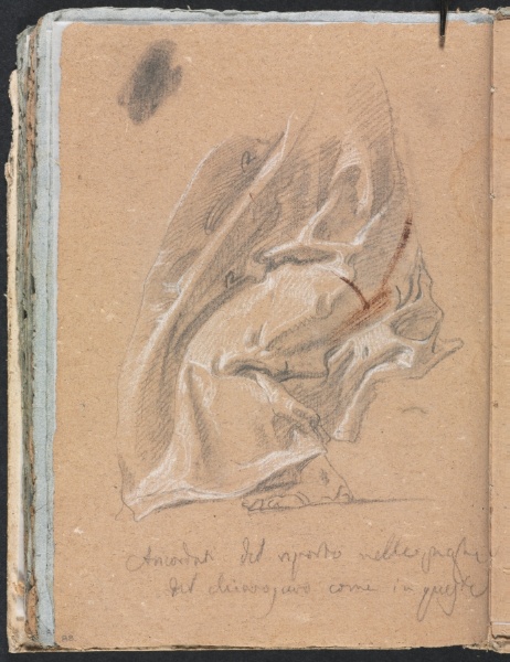 Verona Sketchbook: Drapery study with foot and inscription (page 88) 