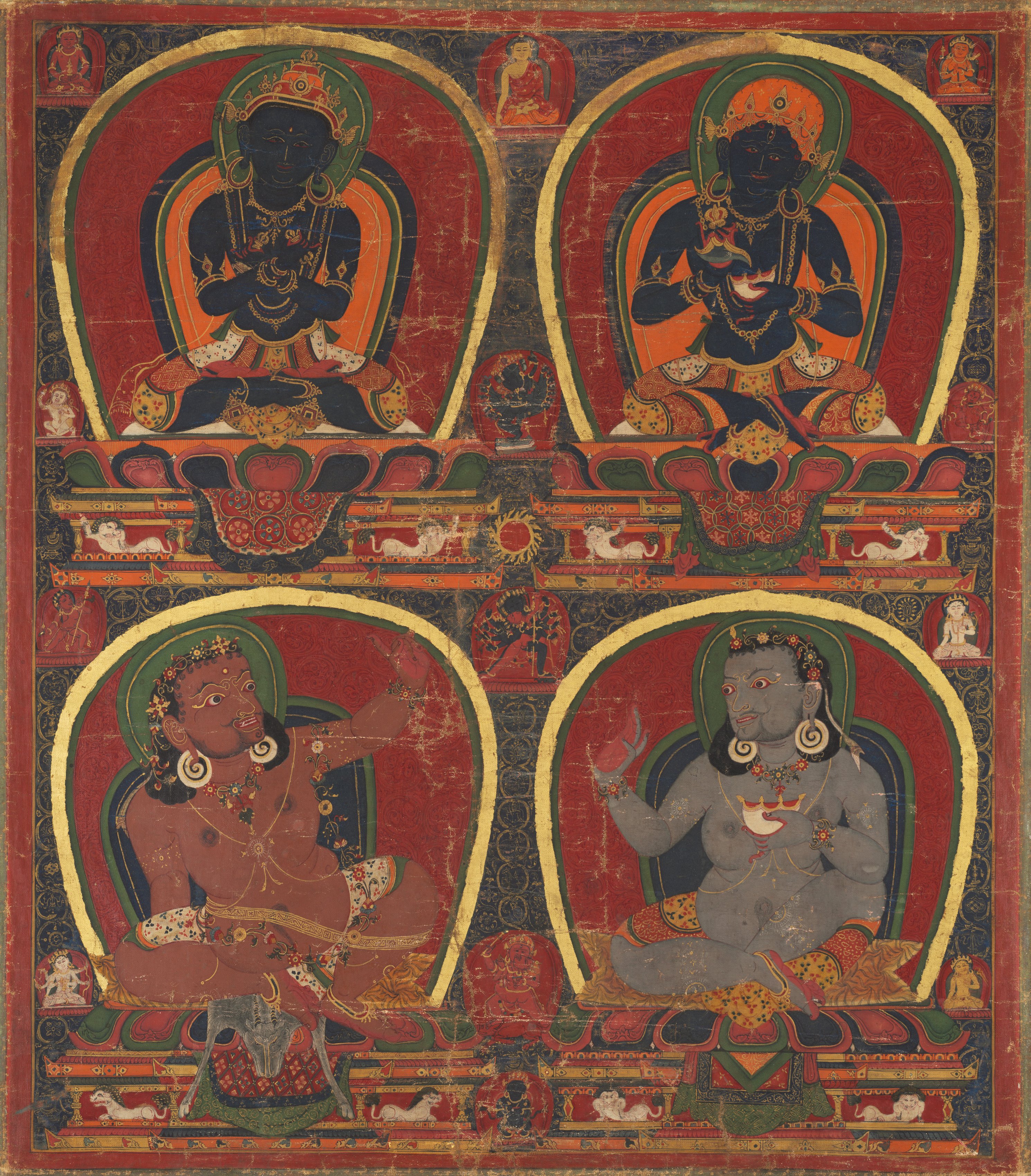 Vajradhara, Nairatmya, and Mahasiddhas Virupa and Kanha