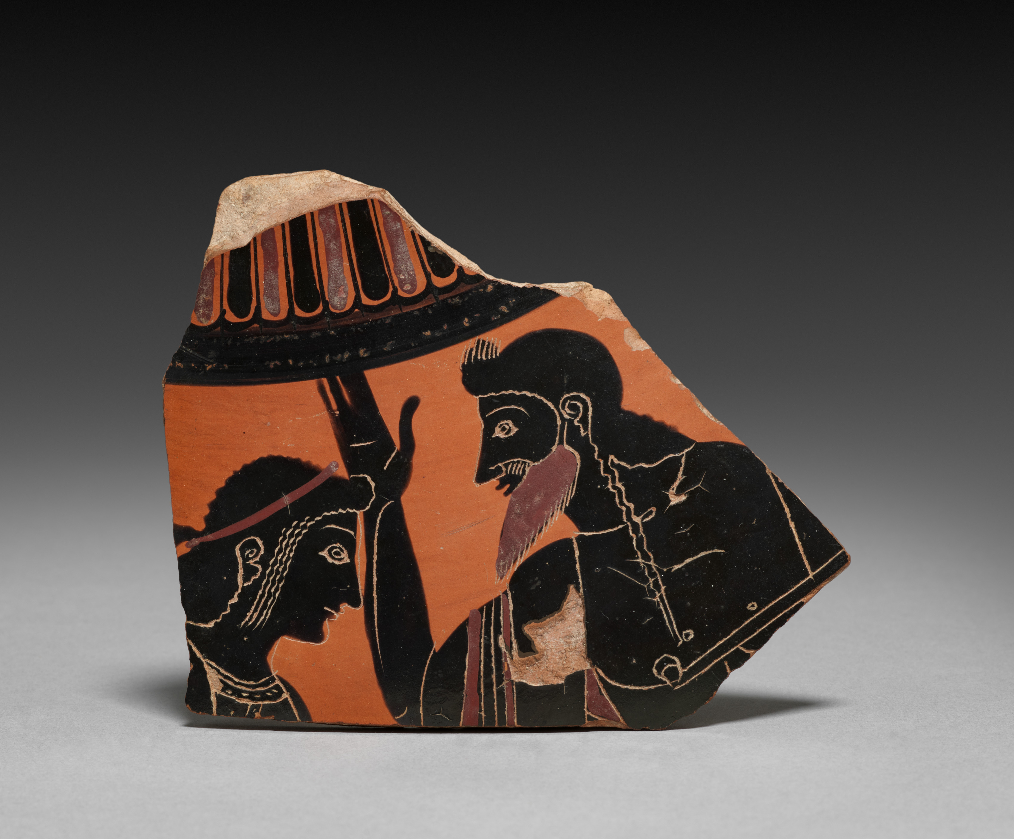 Fragment from Black-Figure Neck-Amphora of Panathenaic Shape (Storage Vessel): Apollo and Zeus