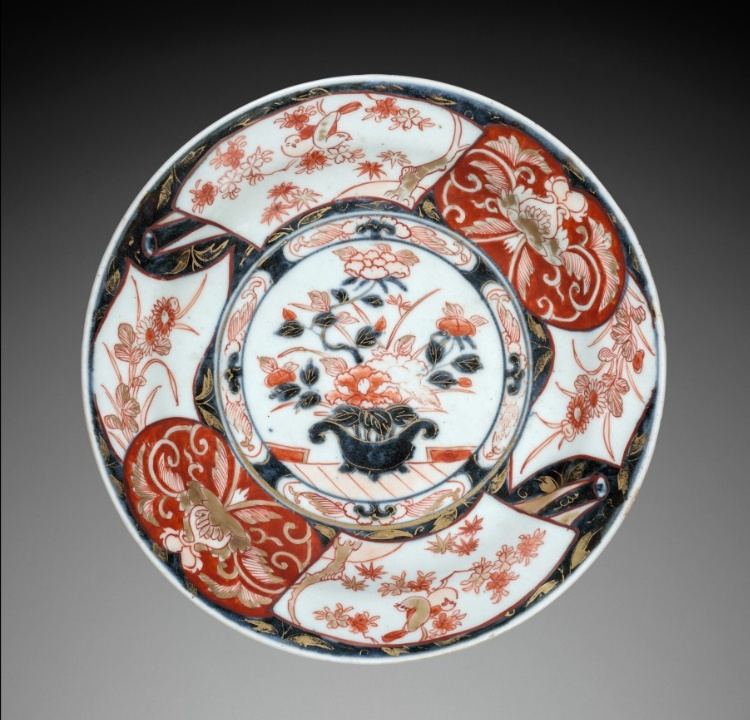 Plate with Vase of Peonies: Imari Ware