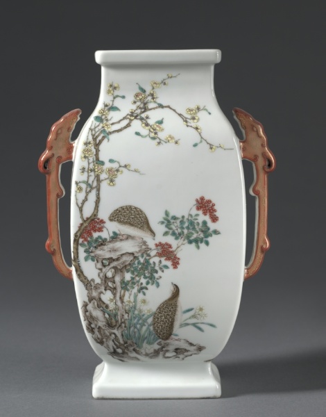 Vase with Chi-Dragon Handles and Flowers and Birds