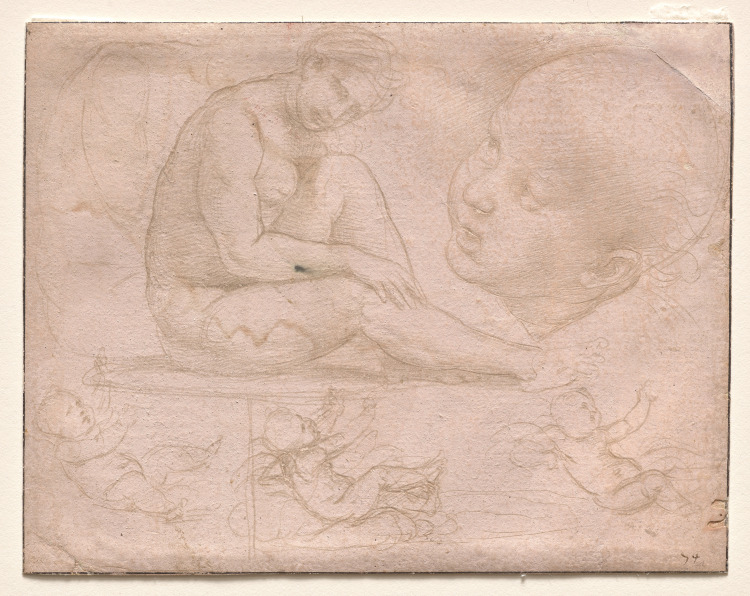 Studies of a Seated Female, Child's Head, and Three Studies of a Baby