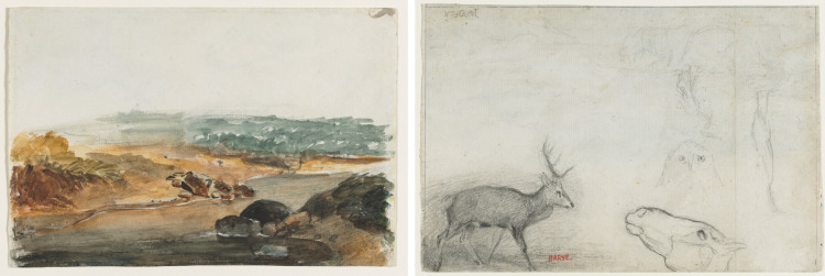 Landscape (recto); Studies of Animals (verso)
