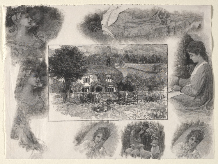 Landscape with Cottage and Cows Surrounded by Various Sketches