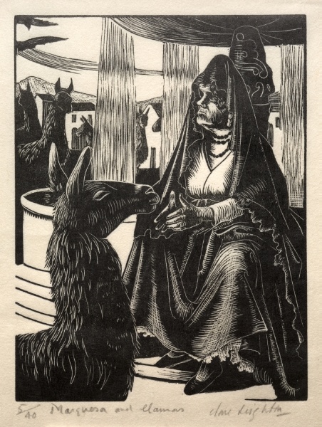 The Marquesa and the Llamas (illustration for The Bridge of San Luis Rey by Thornton Wilder)