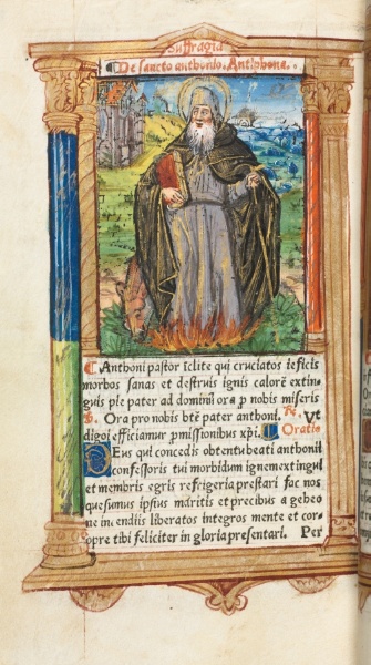 Printed Book of Hours (Use of Rome):  fol. 104v, St. Anthony Abbot