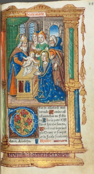 Printed Book of Hours (Use of Rome):  fol. 40r, Presentation in the Temple