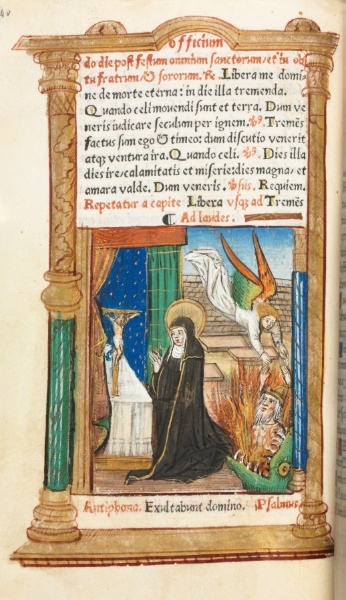 Printed Book of Hours (Use of Rome):  fol. 84v, Dominican Nun in Prayer