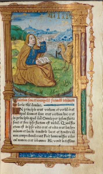 Printed Book of Hours (Use of Rome): fol. 17r, St. John on Patmos
