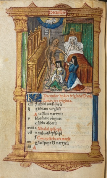 Printed Book of Hours (Use of Rome): fol. 13v, December calendar page
