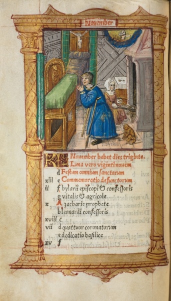 Printed Book of Hours (Use of Rome): fol. 12v, November calendar page