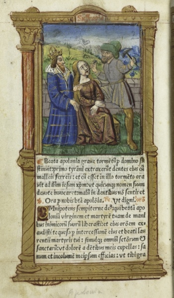 Printed Book of Hours (Use of Rome):  fol. 111v, St. Apollonia