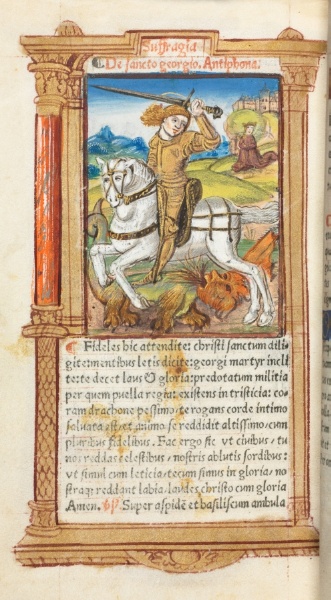 Printed Book of Hours (Use of Rome):  fol. 103v, St. George Slaying the Dragon