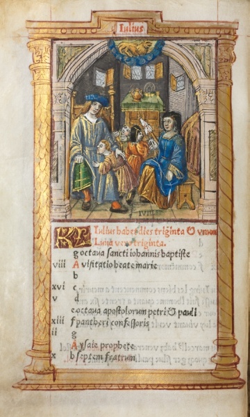 Printed Book of Hours (Use of Rome): fol. 8v, July calendar illustration