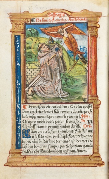 Printed Book of Hours (Use of Rome):  fol. 106v, St. Francis of Assisi