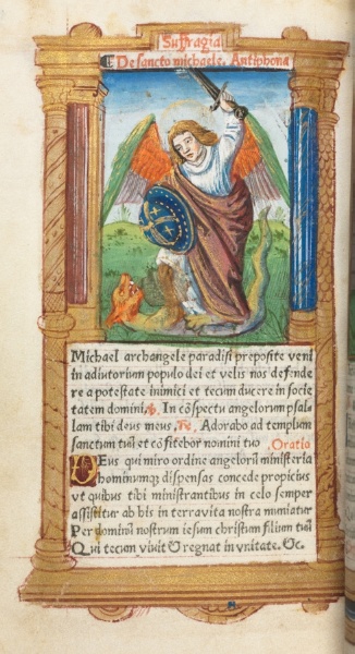 Printed Book of Hours (Use of Rome): fol. 97v, St. Michael the Archangel