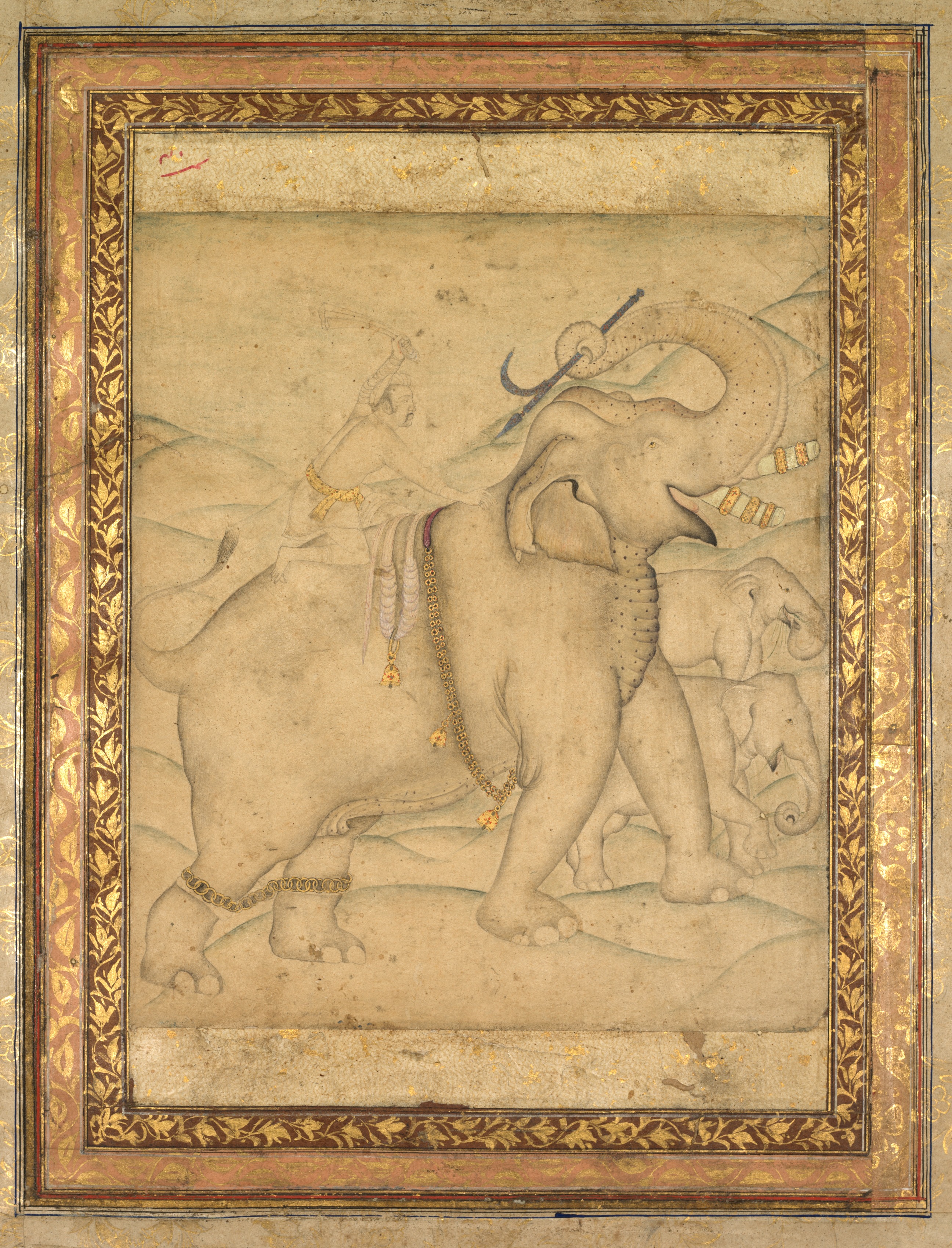 Portrait of Emperor Jahangir Riding an Elephant
