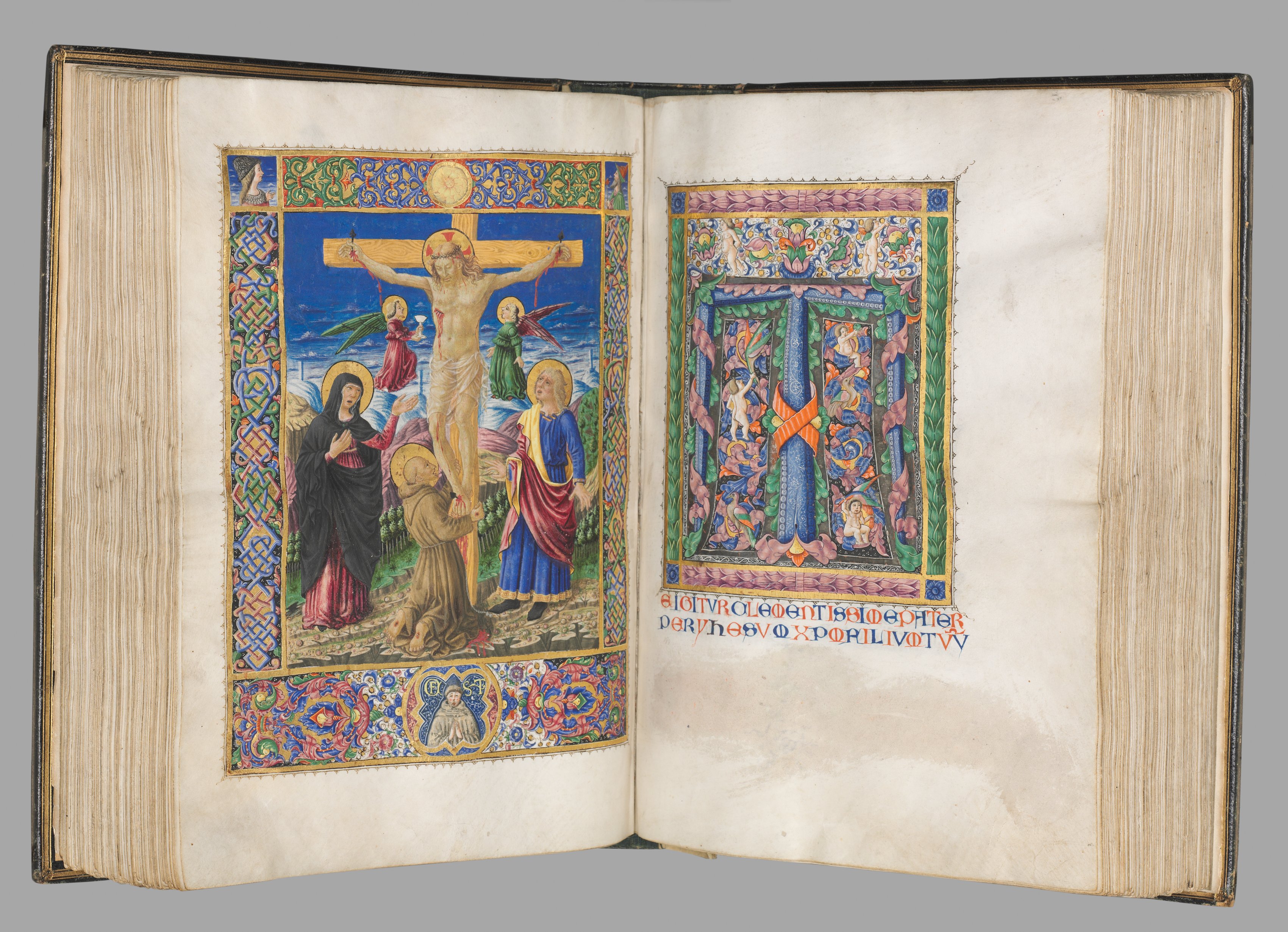 Missale: Fol. 185v: Crucifixion with borders  (full page)