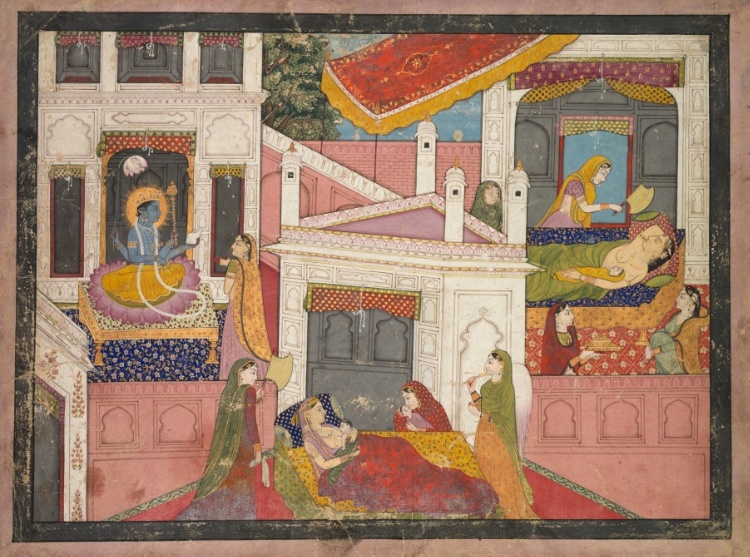 The birth of Rama and his brothers, from Chapter 17 of the Bala Kanda (Book of Childhood) of the Adhyatma Ramayana (Rama's Journey of the Supreme Spirit) from the Brahmanda Purana (Ancient Scripture of the Cosmic Egg)