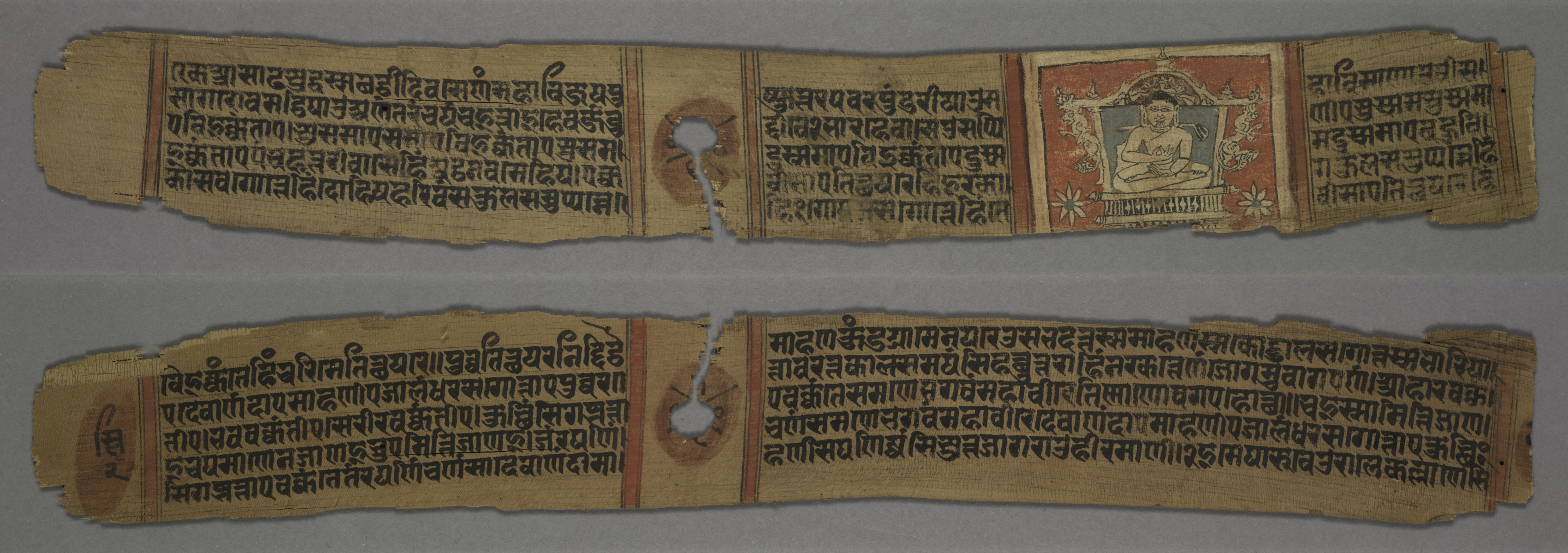 Folio 2, from a Kalpa-sutra and Story of Kalakacharya of Devachandra: Enthroned Monk Gautama (recto); Text (verso)