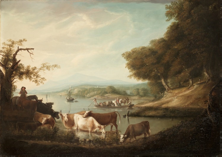 A Calm Watering Place--Extensive and Boundless Scene with Cattle
