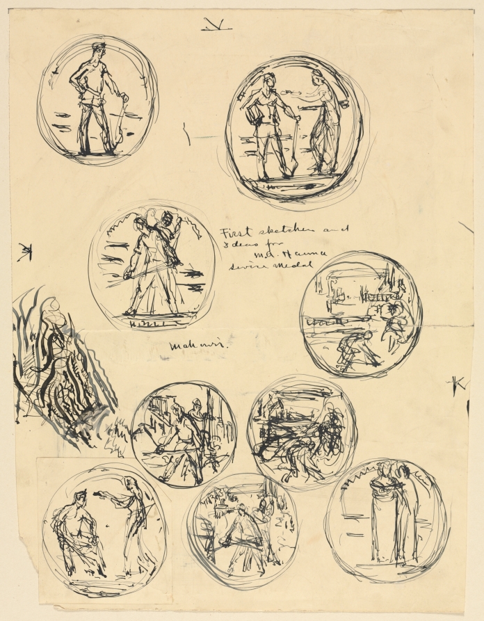 First Sketches and Ideas for M. A. Hanna Company Service Medal, Mahonri MacIntosh Young, 1924