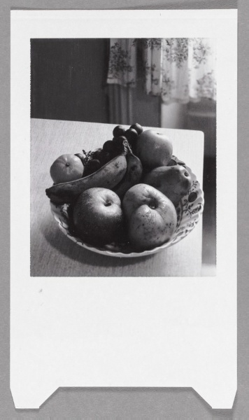Untitled (Bowl of fruit on table in front of window)