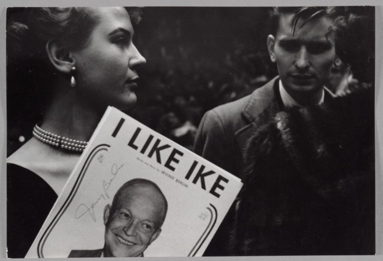 Woman Holding "I Like Ike" Flyer at Eisenhower Rally