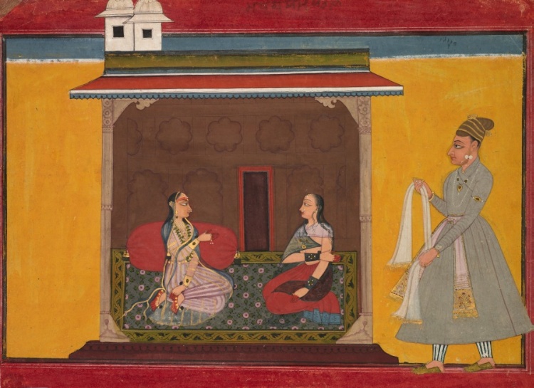 The Heroine Who is Faithfully Loved: Madhya Svadhinapatika Nayika, from a Rasamanjari of Bhanudatta