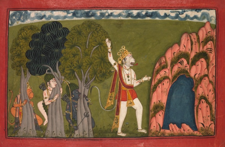 Sugriva challenges his brother Vali, King of the Forest Dwellers, to a duel, folio 10 from the Kishkindha Kanda (Book of Kishkindha) of a Ramayana (Rama’s Journey)