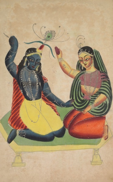 Radha and Krishna (verso), from a Kalighat album